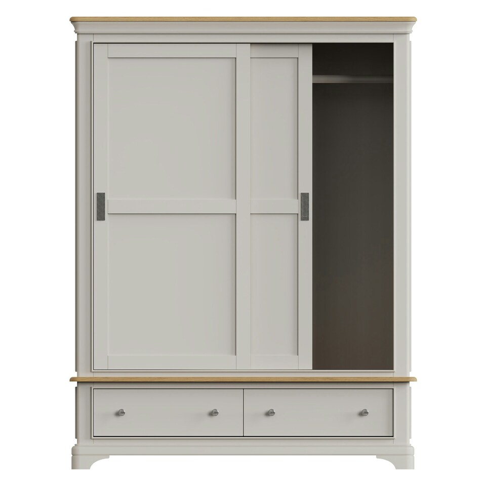 image 1 of Faire 150cm Sliding Combination Wardrobe in Dove Grey with Oak Top Grey
