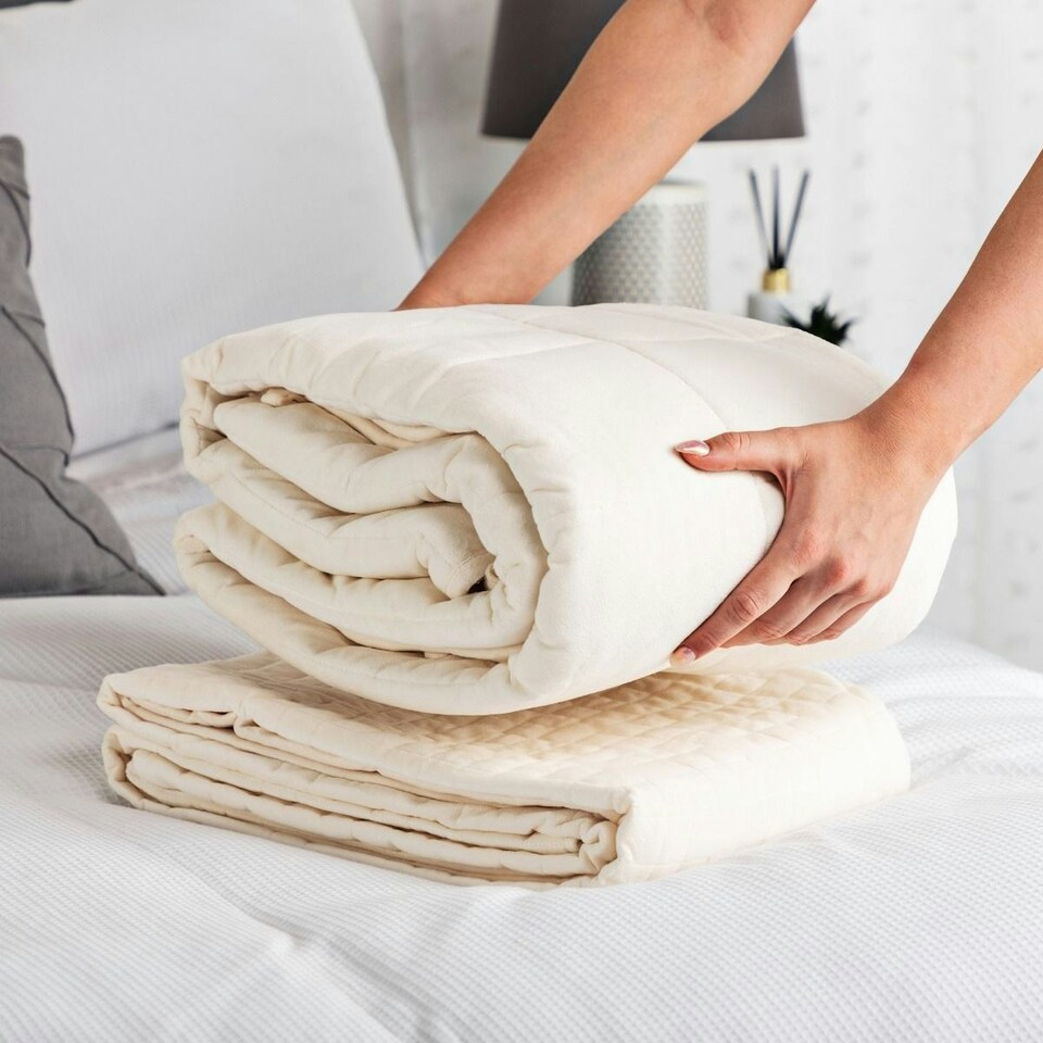 image 1 of Minky Weighted Blanket - Cream - Double