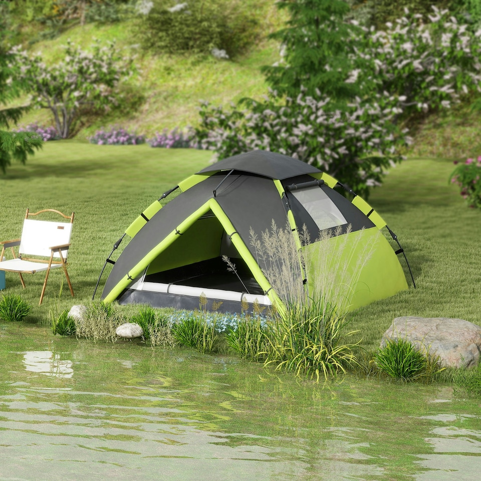 image 1 of Outsunny 3-4 Man Camping Tent Portable with Bag, Quick Setup, Dark Green