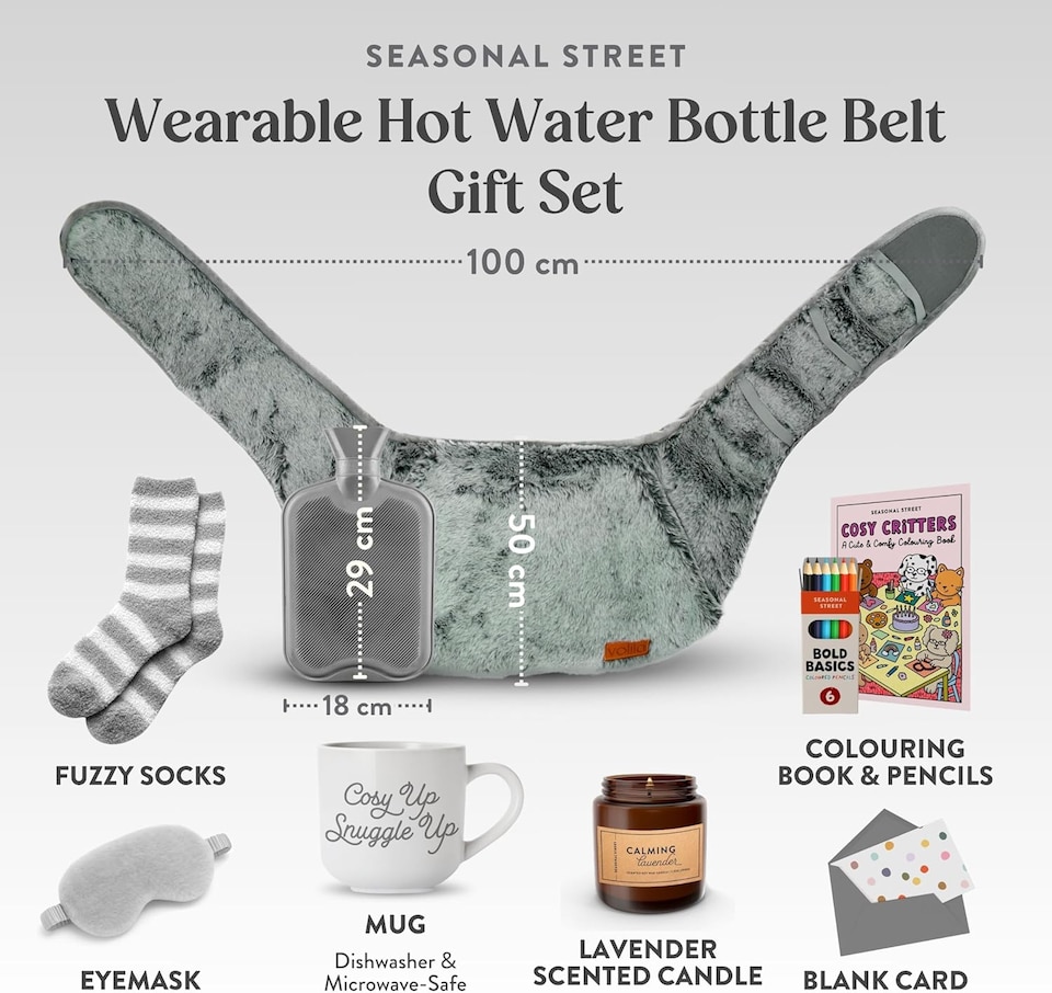image 1 of SEASONAL STREET Hot Water Bottle Gift Set - 500ml Velvet Bottle, Socks, Candle, Eye Mask - Christmas Gifts for Her