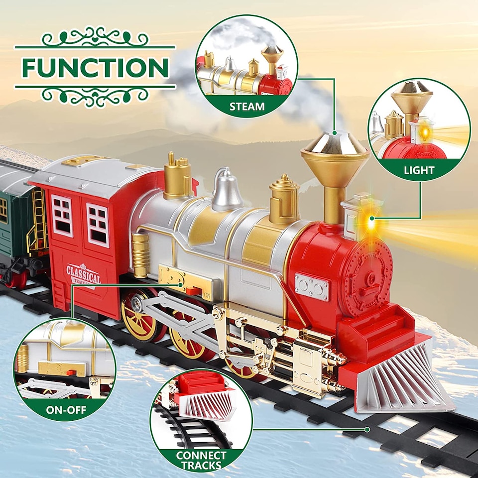 image 1 of 13-Piece Classic Toy Train Set for Kids With Light Smoke Realistic Sounds & 11ft Track Perfect for Christmas Display & Year Round Play