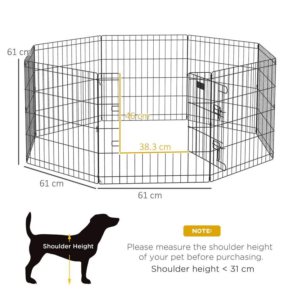 image 1 of PawHut 24" Pet Dog Playpen, Puppy Cage, Eight-Panel Metal Fence, Run, Garden