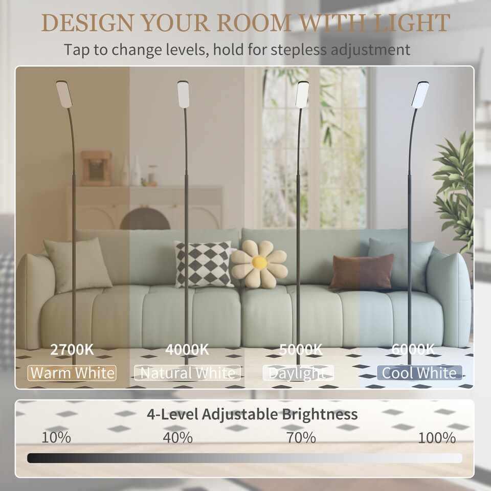 image 1 of HOMCOM LED Floor Lamp for Living Room with Magnetic Remote Control, Black
