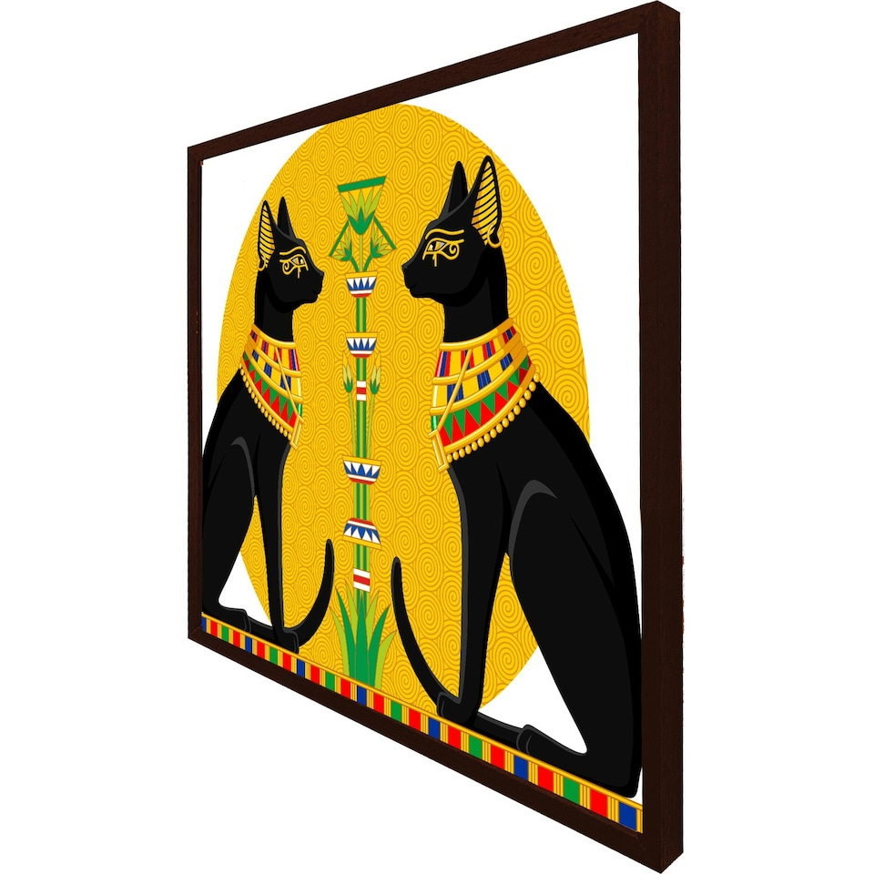 image 1 of Illustration of black egyptian cats with papyrus (Picutre Frame) White | XS