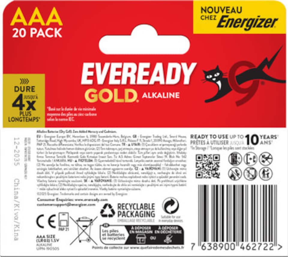 image 1 of 5x Eveready Gold AAA Alkaline Batteries, Pack of 20 (100x Batteries in total) | Chrome | AAA | 100