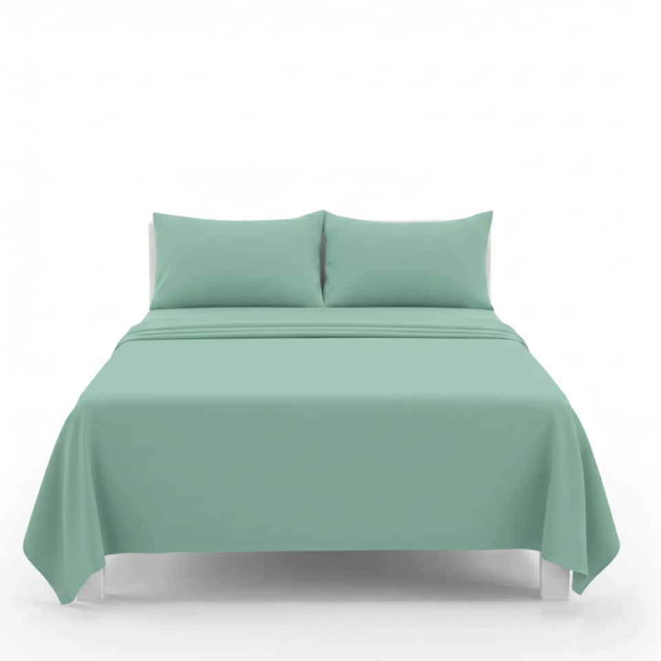 image 1 of Easy Care Flat Bed Sheet Polycotton Durable Low Maintenance Bedding | Green | Mint
