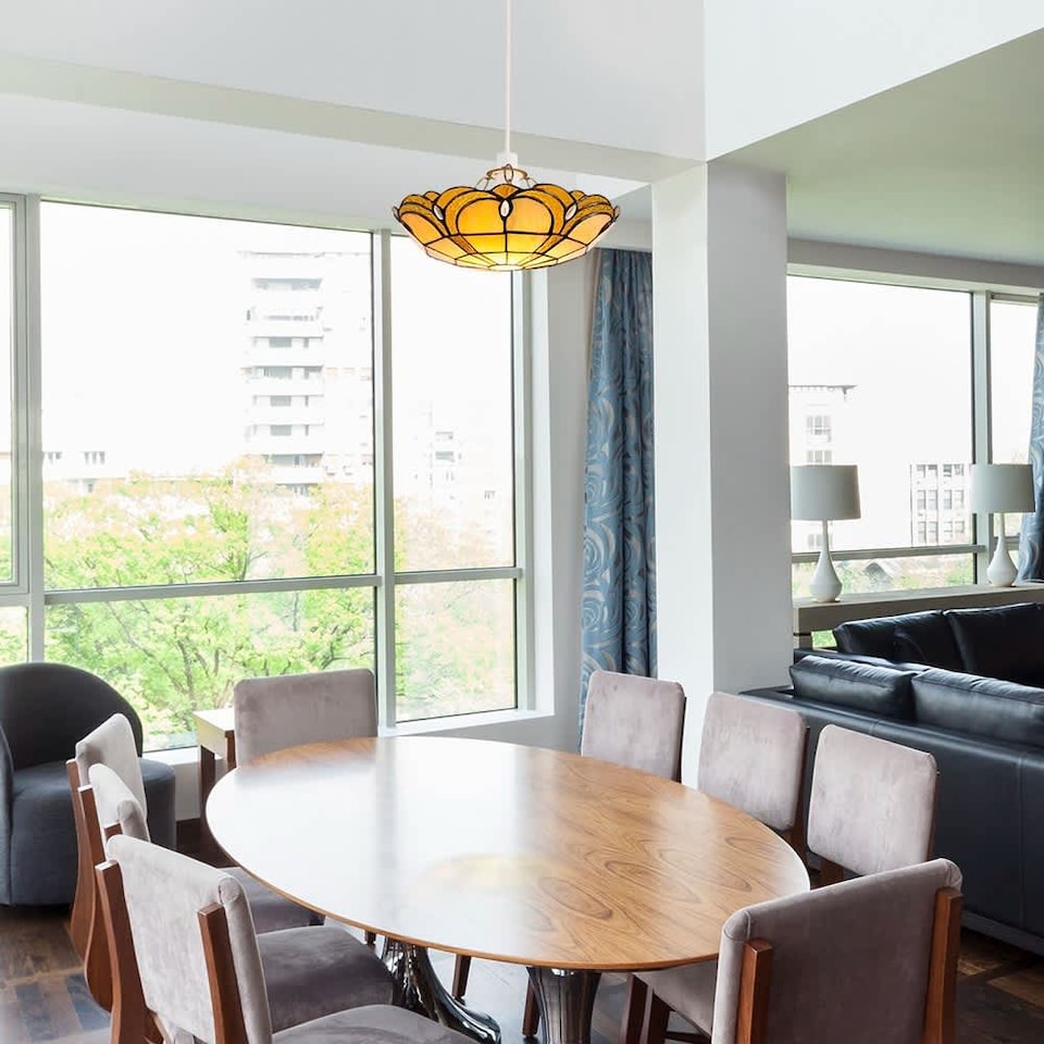 image 1 of ValueLights Tiffany Amber Jewelled Glass Uplighter Lamp Shade | Multi