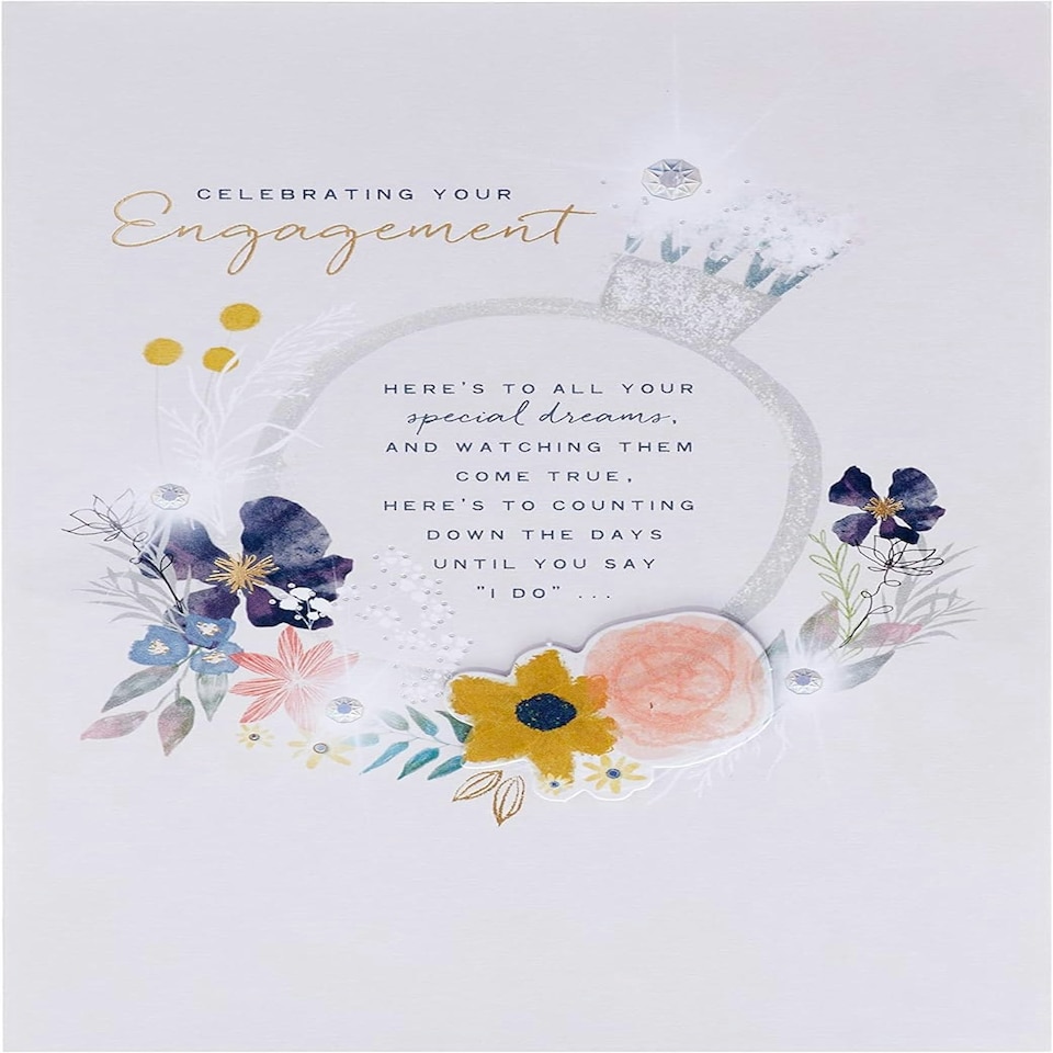 image 1 of Contemporary Illustrated Embossed Floral Design Engagement Congratulations Card
