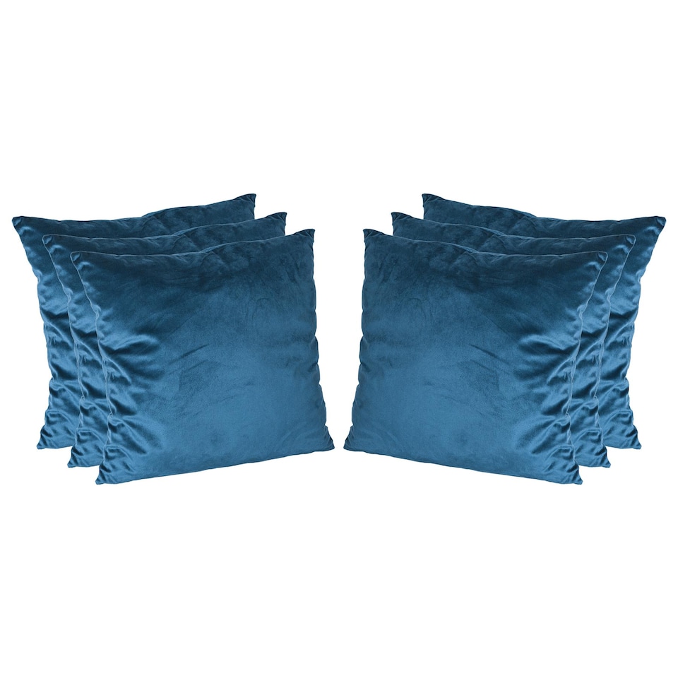 image 1 of Nicola Spring Square Velvet Cushions - 55cm x 55cm - Blue - Pack of 6 | Blue | Blue