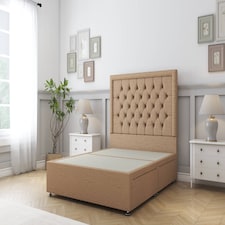 Sloomy Montana Latte Dumfries Divan Bed Base No Drawers With 54 Inch Floor Standing Headboard | Brown | Latte | Small Double | 1