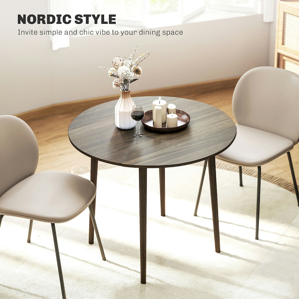 image 1 of HOMCOM Foldable Dining Table, Round Drop Leaf Table, Wood Legs, Grey