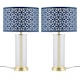 image 1 of Set of 2 Aura - Satin Brass Lamps with Navy Blue Cut Out Shades Bronze | Blue