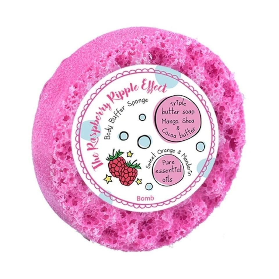 image 1 of Bomb Cosmetics Body Buffer Soap Shower Sponge The Raspberry Ripple Effect