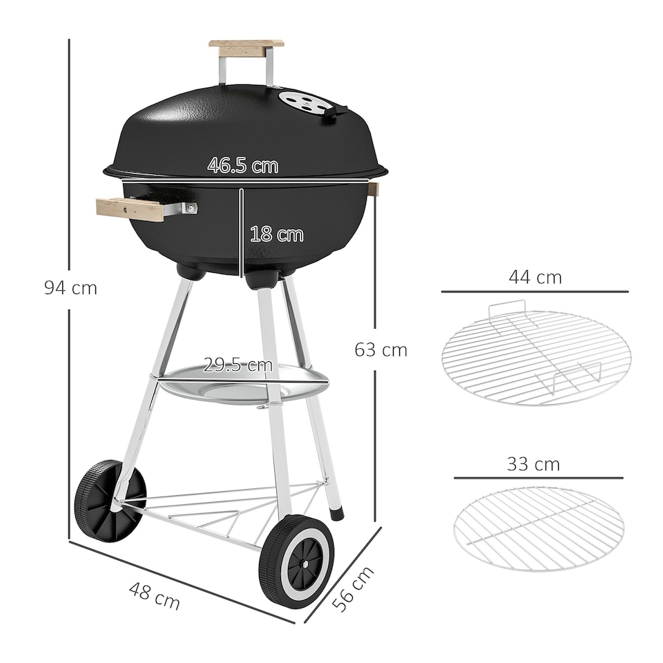 image 1 of Outsunny Portable Round Kettle Charcoal Grill BBQ Outdoor Heat Control Party