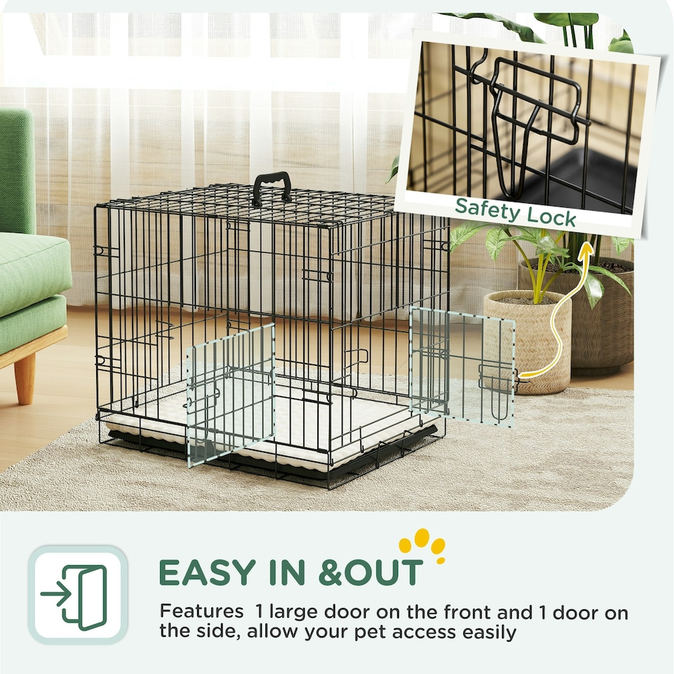 image 1 of PawHut Dog Crate with Two Doors, Tray, Soft Cushion, for Extra Small Dogs
