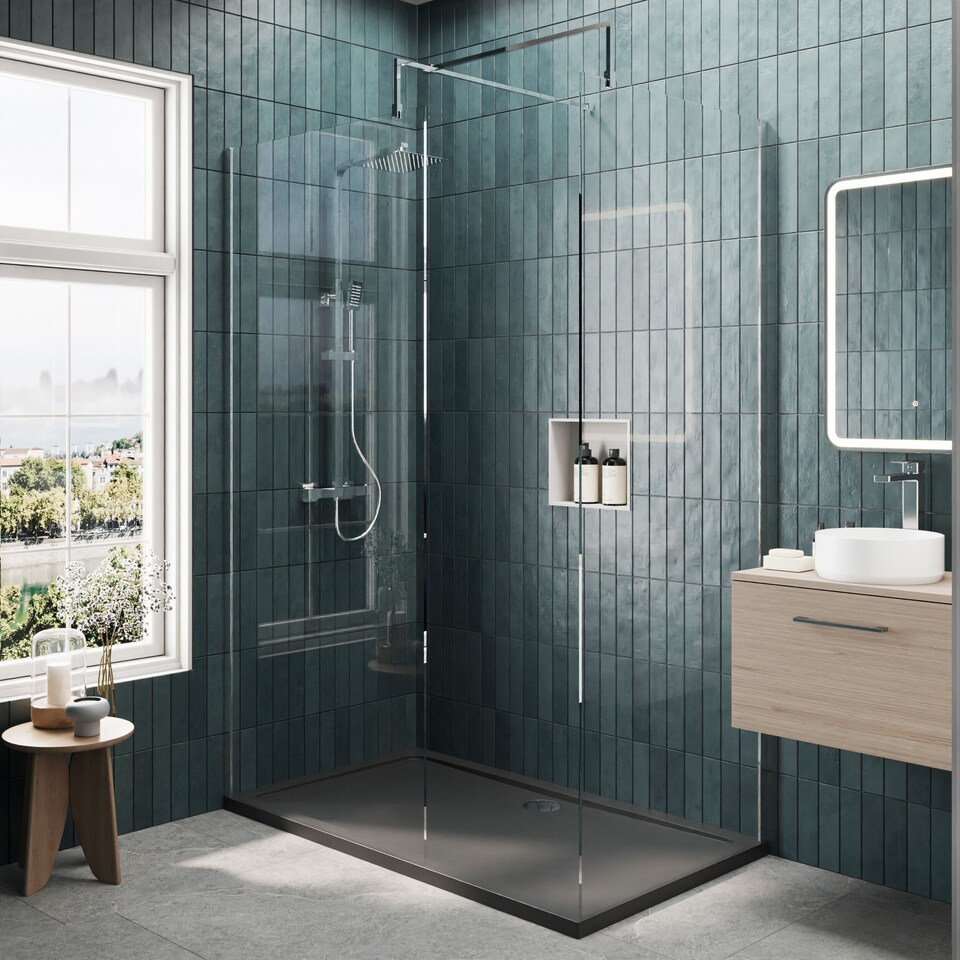 image 1 of Balterley Glass Walk In Wetroom Screens with Profile and Shower Tray | Silver | Chrome