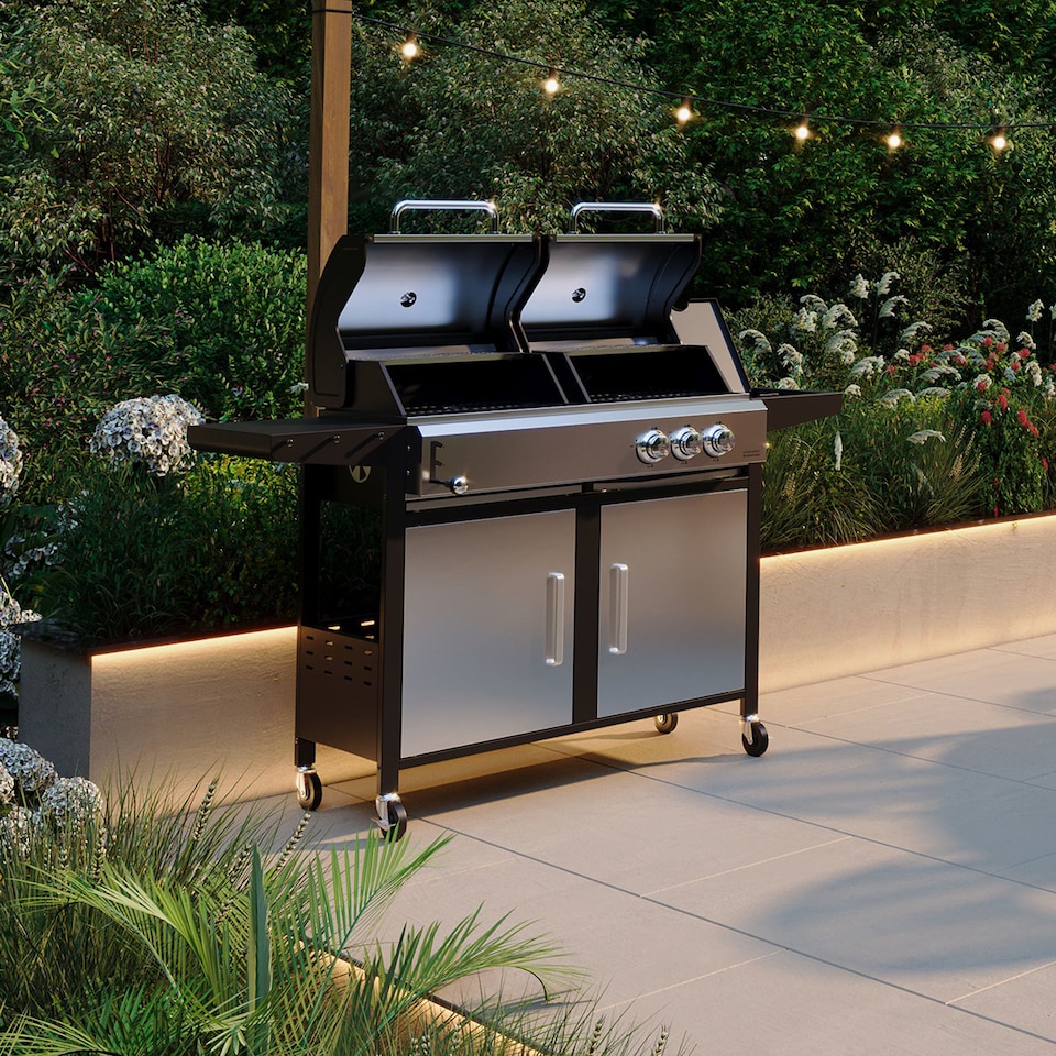 image 1 of Charles Bentley 2+1 Burner Gas & Charcoal Grill BBQ 147.5 x 52 x 110cm
