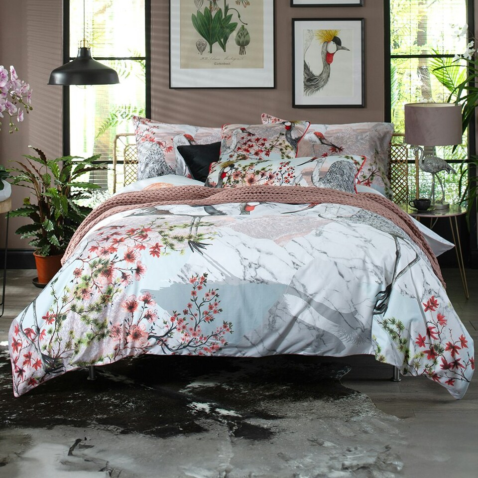image 1 of Tsuru Nichi Duvet Cover Set – 100% Cotton, 200 Thread Count, Digital Print & Piped Edge Multi | Multicoloured | King