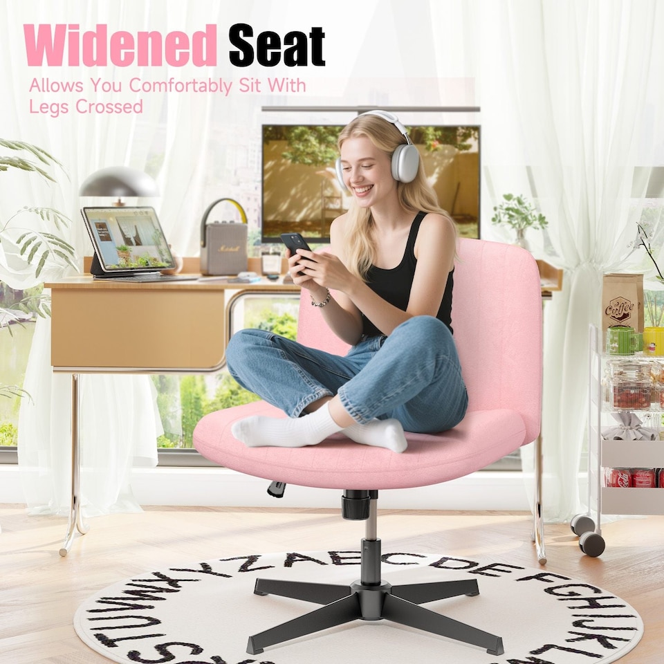 image 1 of Rattantree Ergonomic Cross Legged Office Chair Armless Velvet Desk Chair