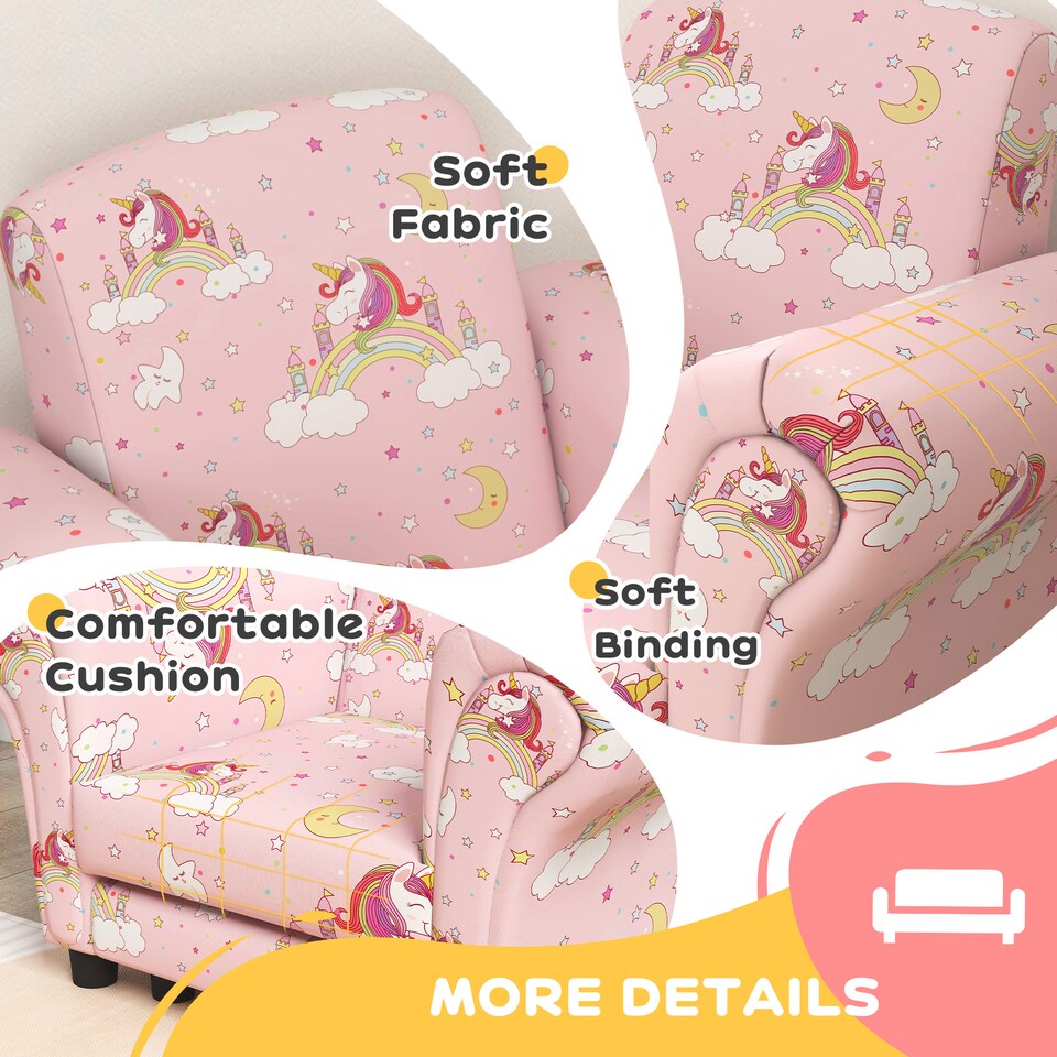 image 1 of AIYAPLAY Kids Sofa Set Toddler Armchair with Footrest, Children Chair, Pink