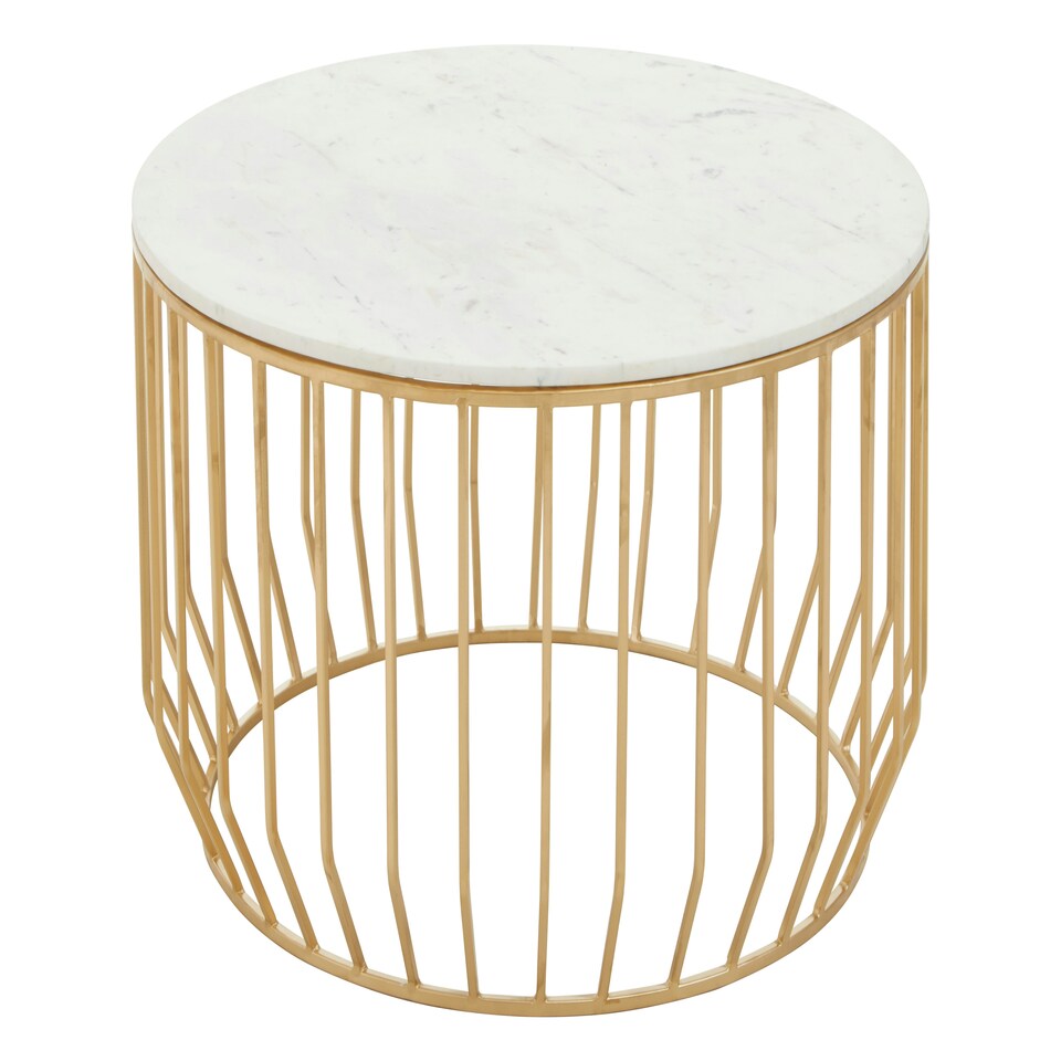 image 1 of Interiors by Premier White Marble Top Coffee Table, Gold Finished Open Frame Marble Coffee Table, Hallway Console Table for Home White