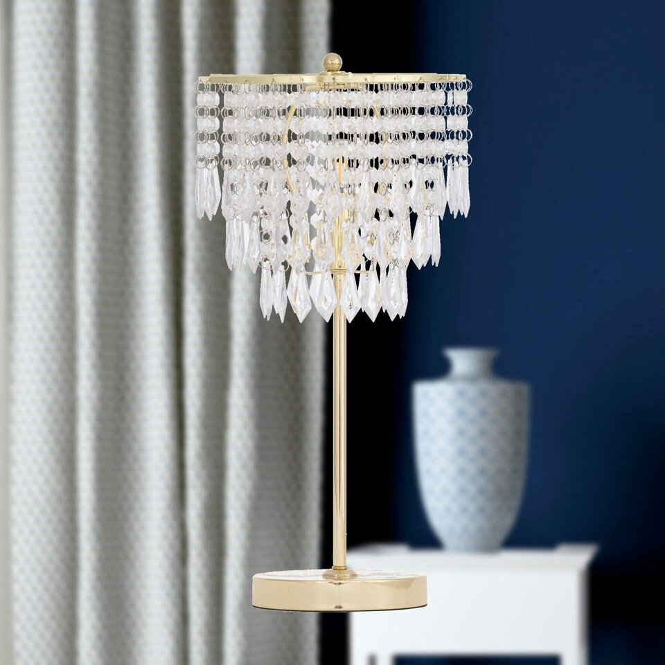 image 1 of First Choice Lighting Set of 2 Cascada Gold and Acrylic Crystal Jewelled Table Lamps Gold | Clear