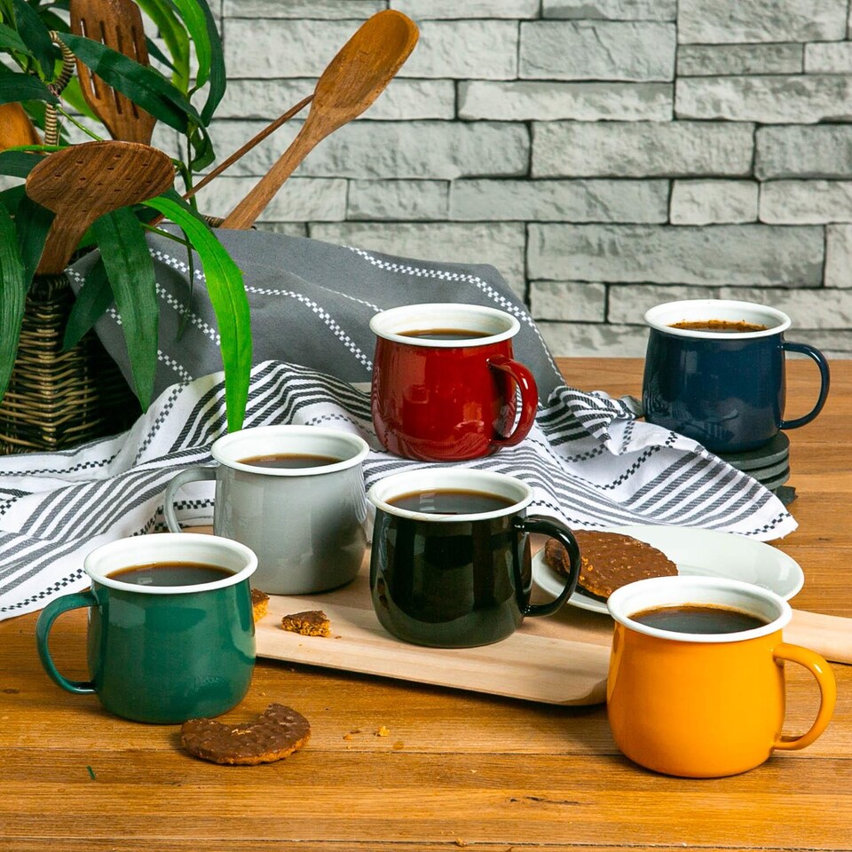 image 1 of Argon Tableware Coloured Enamel Belly Mugs - 375ml - Yellow - Pack of 6 | Yellow | Yellow