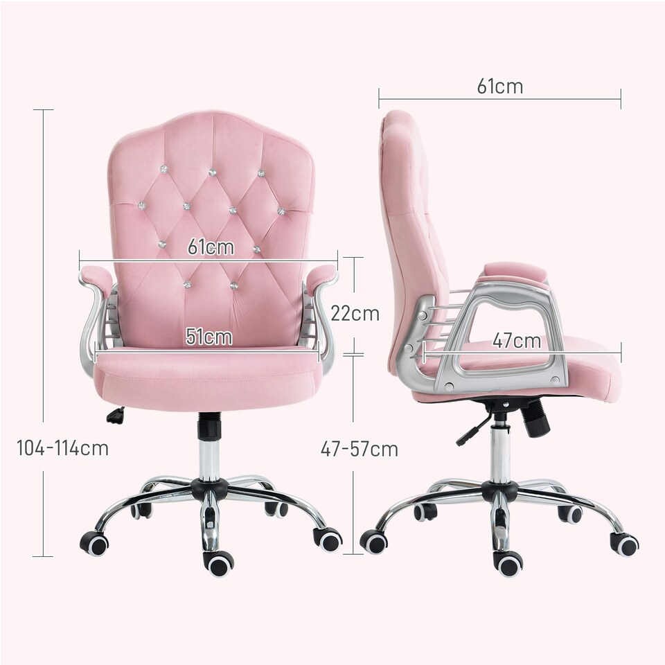 image 1 of Vinsetto Home Office Chair with Adjustable Height Tilt Function Pink