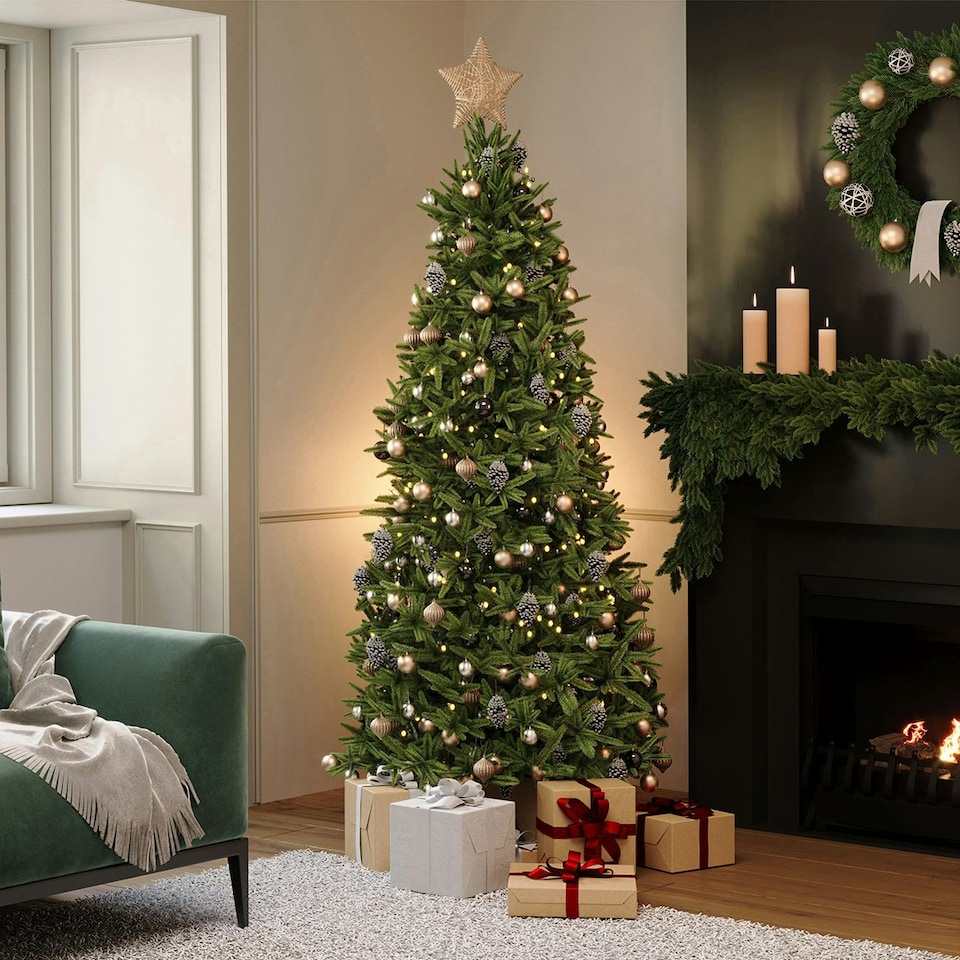 image 1 of Charles Bentley Luxury 7ft Slimline Faux Nordic Spruce Hinged Christmas Tree Green