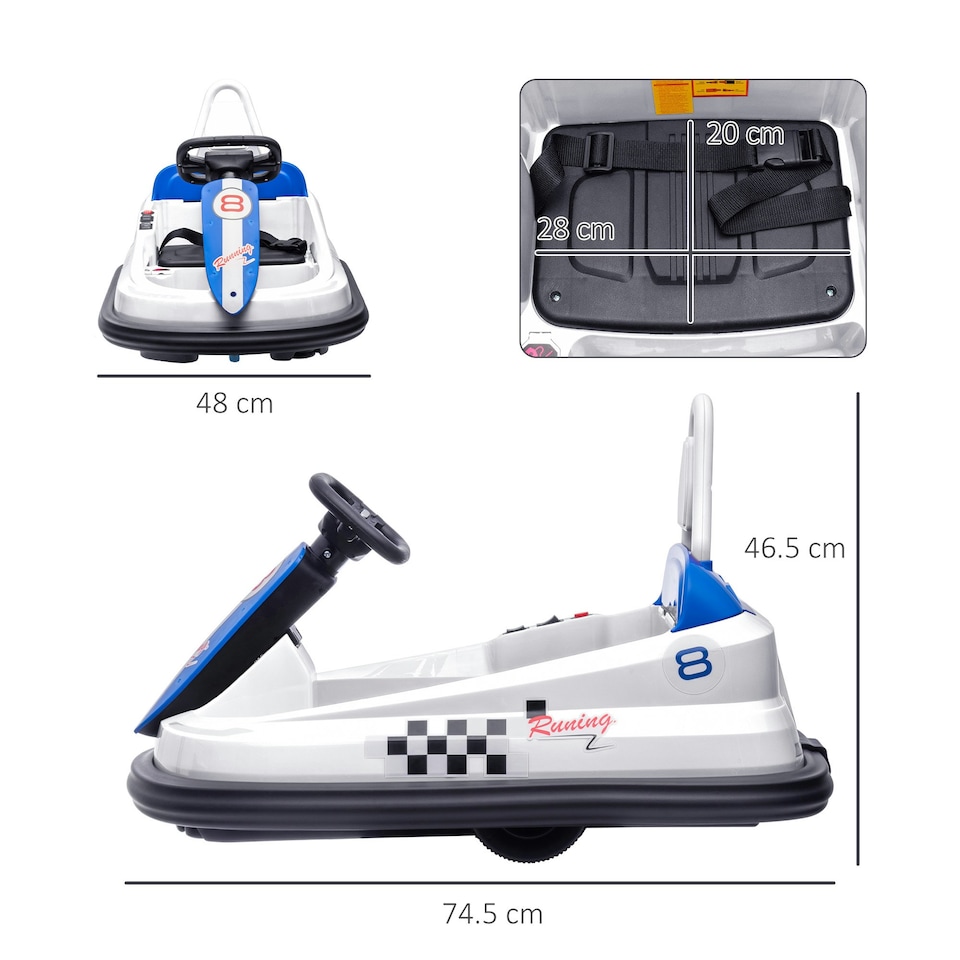 image 1 of HOMCOM 6V Kids Bumper Car, 360° Rotation Waltz Car w/ 2 Speeds - White