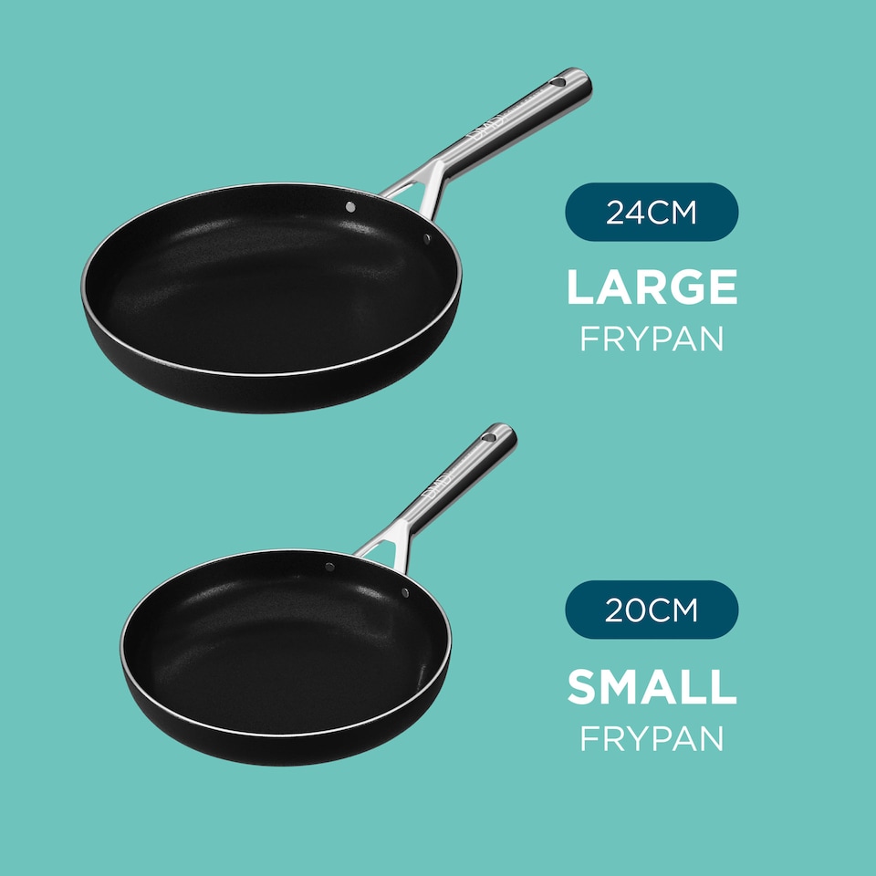 image 1 of DMD 2-Piece Frying Pan Set (20cm & 24cm) Non-Stick, Stainless Steel Handles | Black | 2-Piece