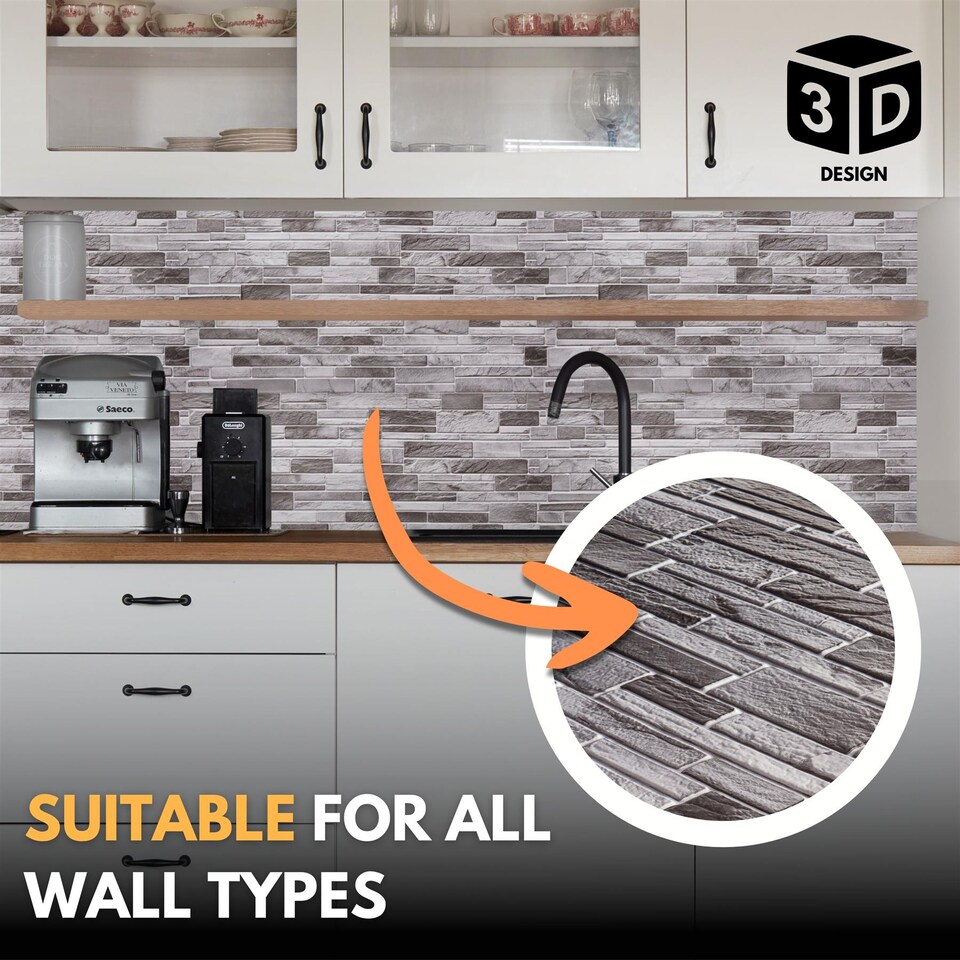 image 1 of NOVECRAFTO Brick Effect 3D Wall Panels (96cm x 48cm) DIY Decorative PVC Plastic Cladding Panels