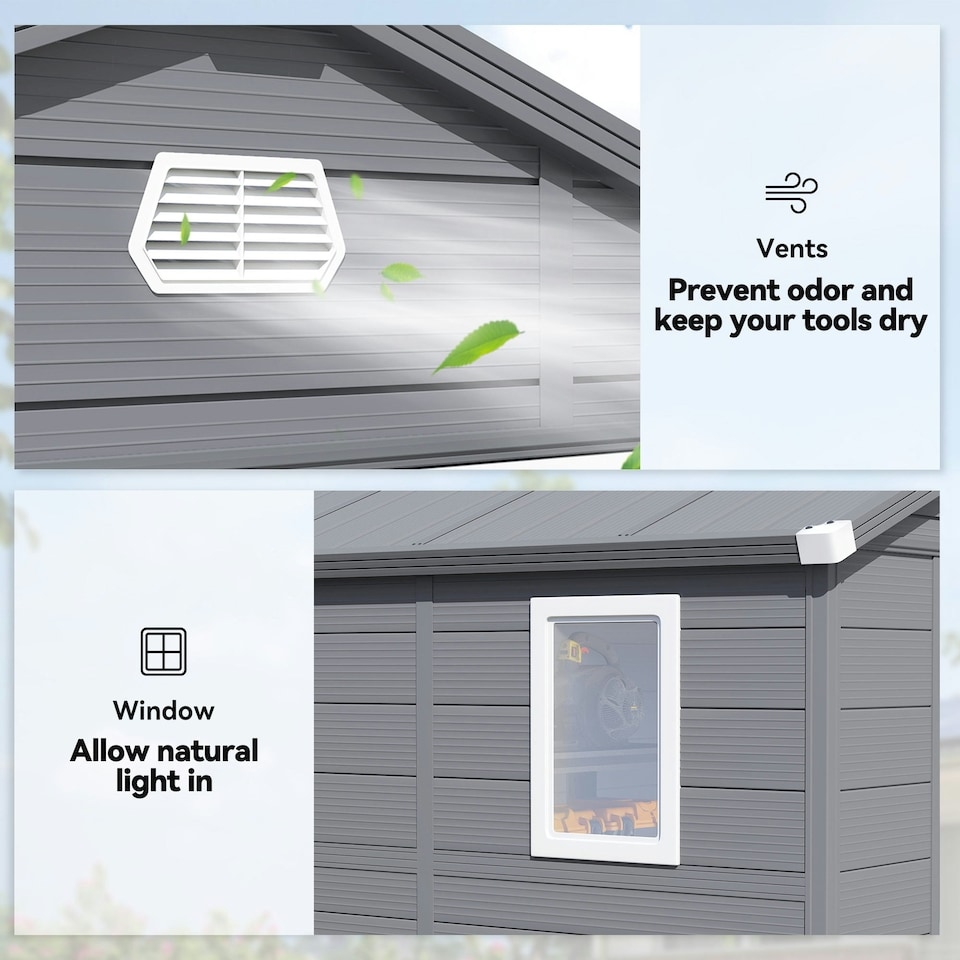 image 1 of Outsunny 8 x 6ft Garden Shed Storage w/ Foundation Kit, Vents, Grey