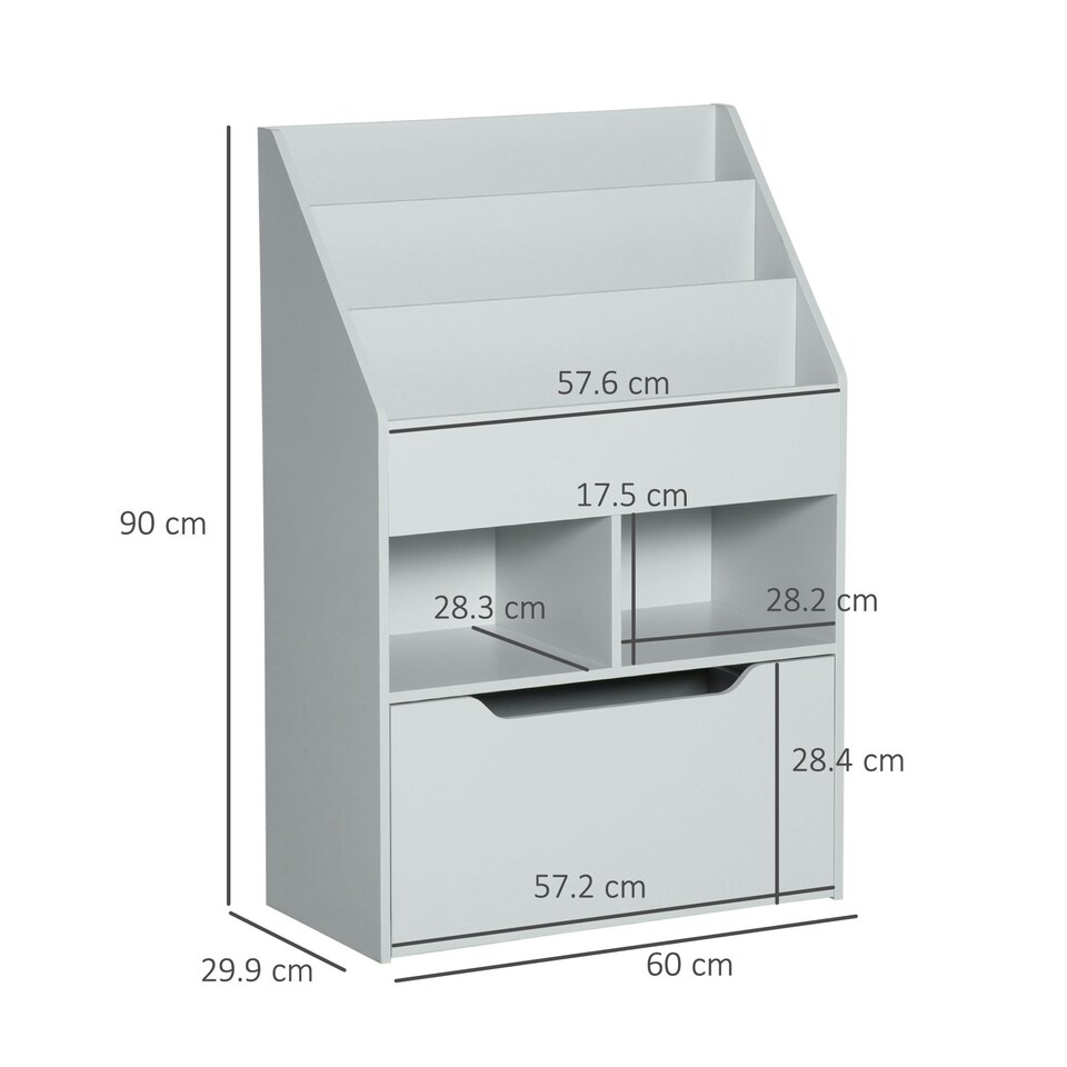 image 1 of HOMCOM Kids Bookcase, Toy Box w/ Storage Drawer, Wheels for Bedroom - Grey