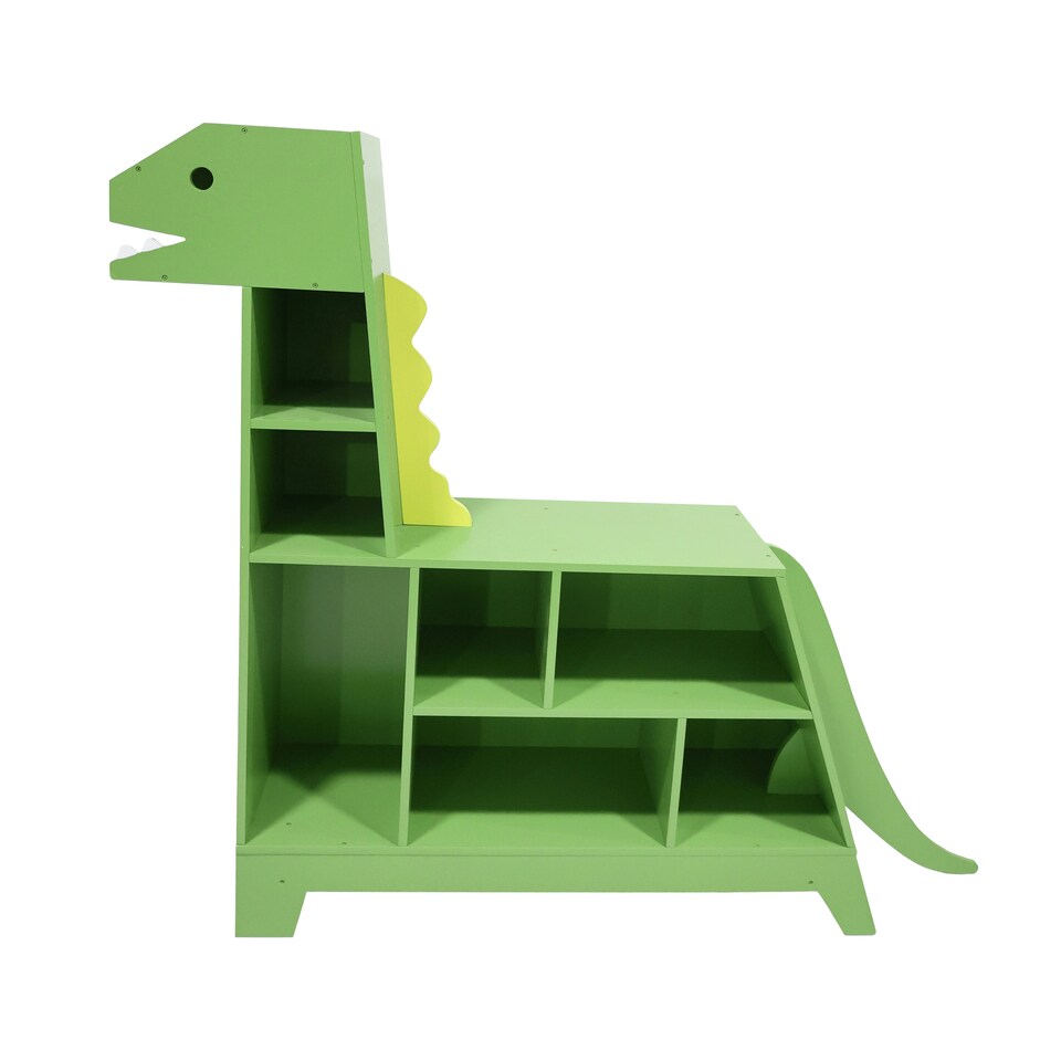 image 1 of Teamson Kids Wooden Dinosaur Shaped Kids Bookcase / Toy Organizer, Green