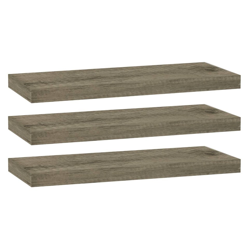 image 1 of Floating Wooden Wall Shelves - 60x23.5cm | Brown | Anthracite Oak & Set of 3 | 3