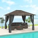 image 2 of Outsunny 3.6x3(m) Hardtop Gazebo Garden Pavilion w/ Polycarbonate Roof, Grey | Grey | Dark Grey | 1