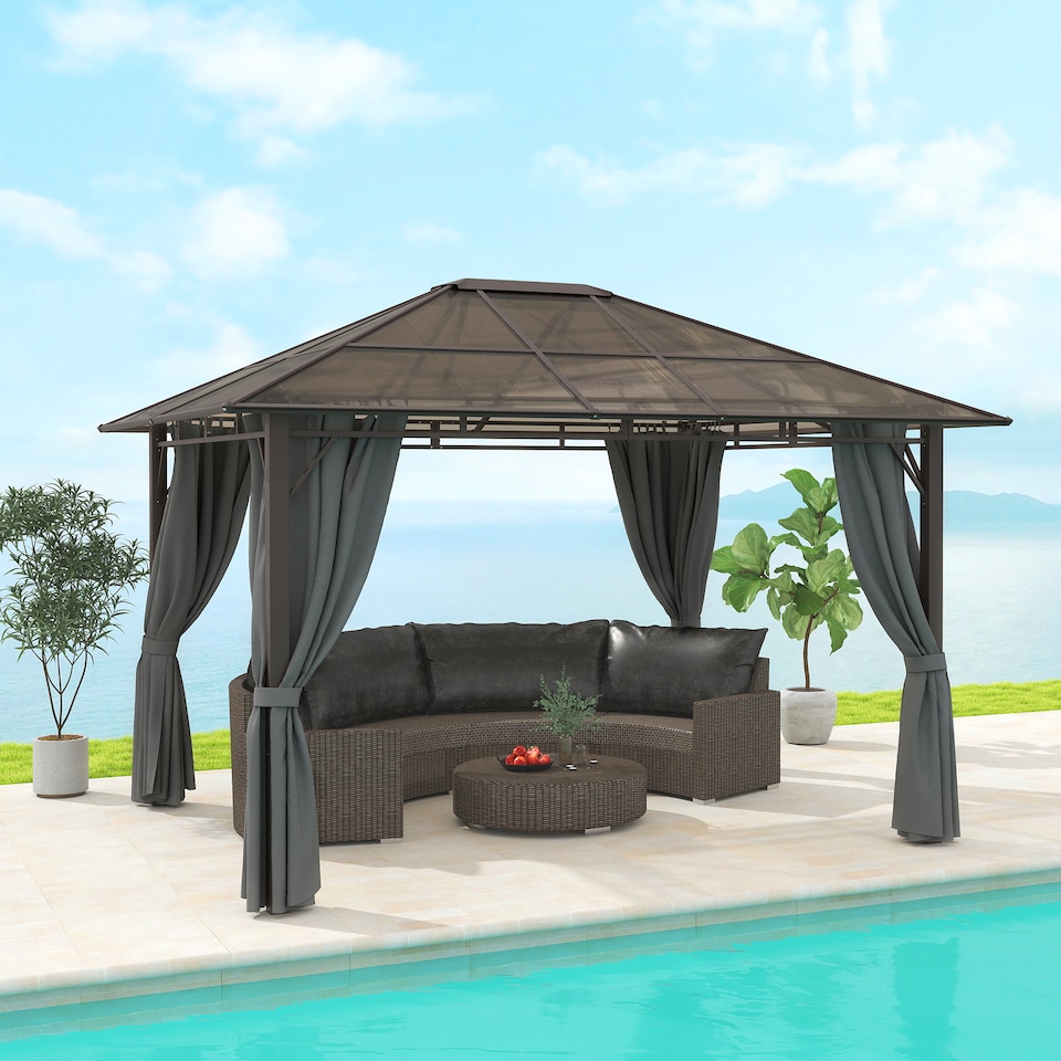 image 1 of Outsunny 3.6x3(m) Hardtop Gazebo Garden Pavilion w/ Polycarbonate Roof, Grey | Grey | Dark Grey | 1