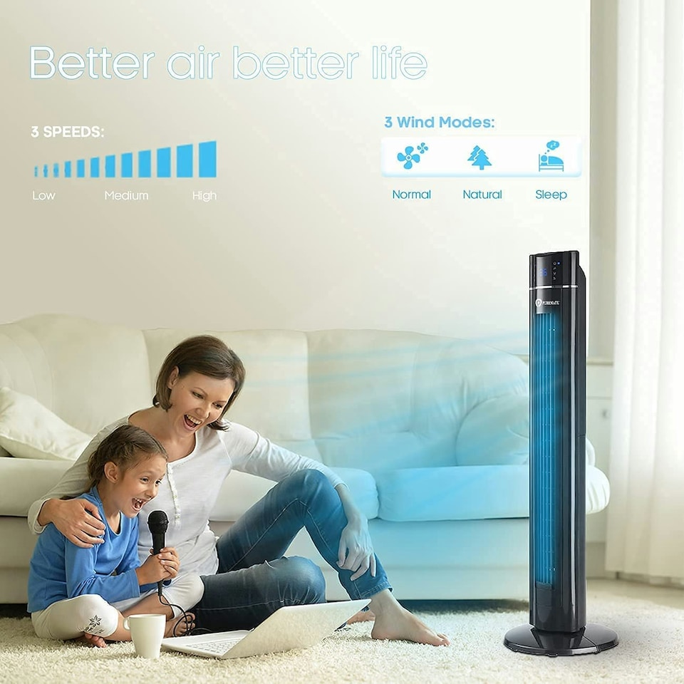 image 1 of PureMate 43" Oscillating Tower Fan with air Purifier and Aroma Function