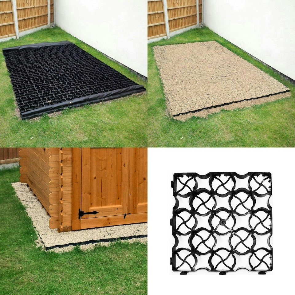 image 1 of True Products TruePave 4ft x 3ft Shed Base Kit 12 Interlocking Plastic Grids With Weed Fabric Black