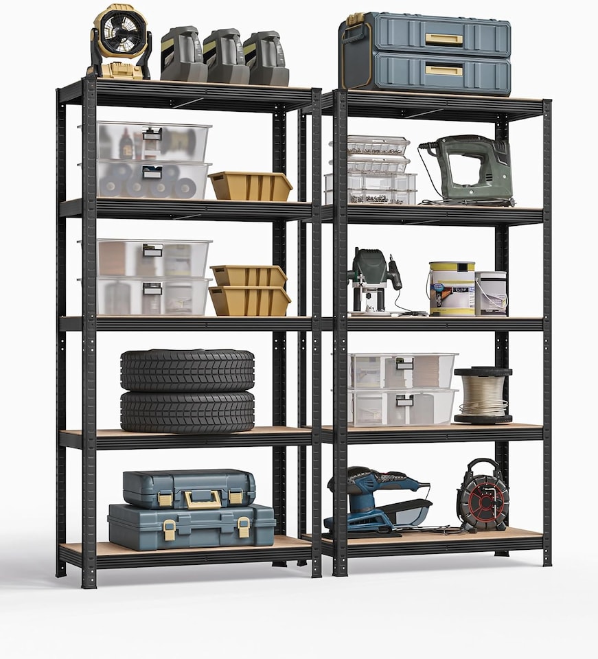 image 1 of Set of 2 Garage Shelving Units with 5 Levels, Adjustable Multi-Tier Storage Racks, Black