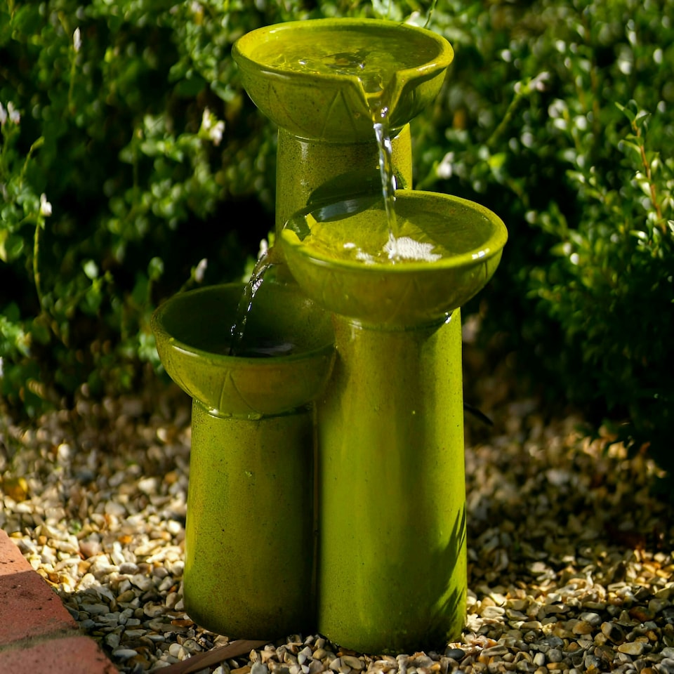image 1 of Primrose Solar Green Pouring Cascading Water Feature with Lights 40cm