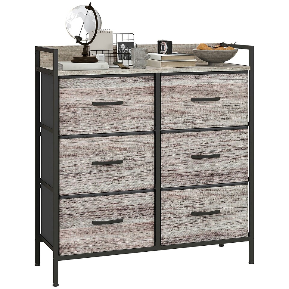 image 1 of HOMCOM Bedroom Chest of Drawers 6 Drawer Dresser w/ Shelf, Grey Wood Effect