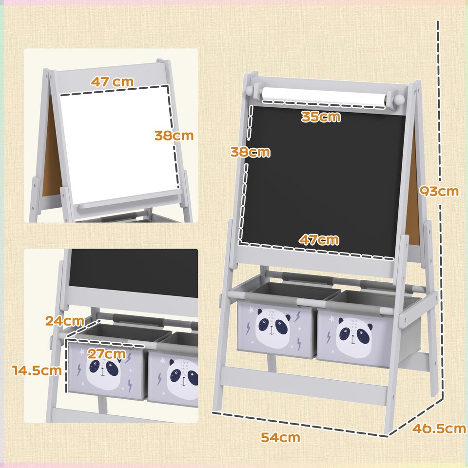 image 1 of AIYAPLAY Kids Easel with Paper Roll, 3 in 1 Art Easel Blackboard, Whiteboard 