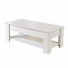 Wooden Coffee Table With Lift Up Top Storage Area and Magazine Shelf | White