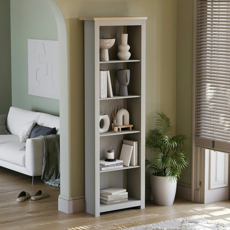 image 1 of Vida Designs Arlington 5 Tier Bookcase Shaker Style Display Storage, Grey & Oak