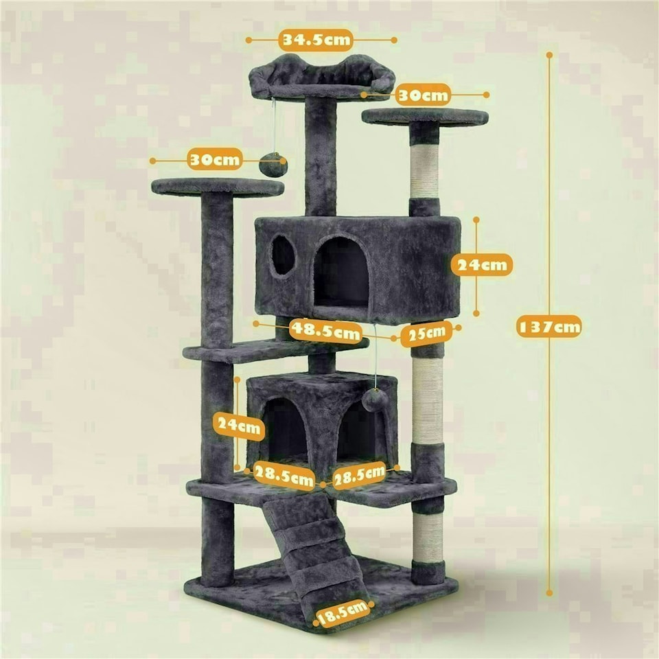 image 1 of Yaheetech 137cm Tall Cat Tree with Scratching Posts Dark Grey