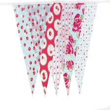 Red and Baby Blue Shabby Chic Vintage Print Party Bunting 10m with 20 Pennants