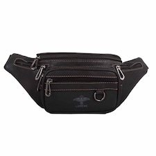 Lorenz Two Tone PU Leather Money Coin Adjustable Waist Bum Bag | Black | Black