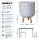 image 4 of Geometric Patterned White Cylinder Planter on Legs, Round Pot Plant Indoor D21 H34 cm, 9.1 ltrs Cap.